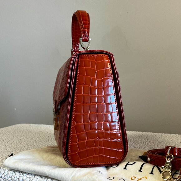 Aspinal of London Mayfair Bag Deep Shine Marmalade Ombre Croc - Picture 8 of 14